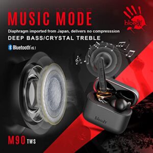 Bloody M90 TWS Active Noise Cancelling Bluetooth Gaming Earbuds, Hybrid Carbon Diaphragm, Bass Music & Low Latency Gaming Mode, Dual ENC Microphone, IPX4 Rate, with Wireless Charging Case