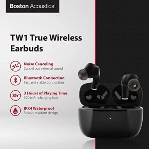 Boston Acoustics - TW1 True Wireless Earbuds, Active Noise-Cancellation, IPX4 Water Resistance, Bluetooth Connection, Apple and Android Compatible, Portable Wireless Charging case - Black