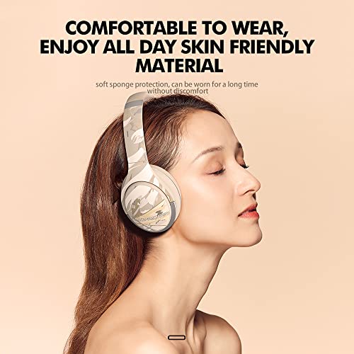 Greshare Wireless Headphone,Active Noise Canceling Headphones with Microphone Deep Bass Bluetooth Gaming Over-Ear Headset for Cellphone PC ipad Tablet Laptop. (Off-White)