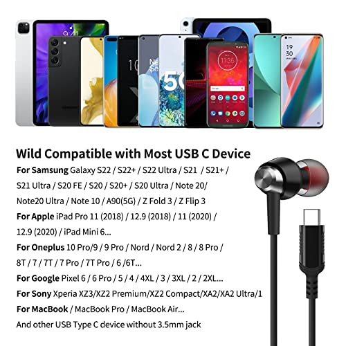 USB C Headphone for Galaxy S23 Ultra S22 S20 FE Pixel 7 Pro,Type C Headphones with Mic Wired Earbuds Magnetic Stereo Volume Control in Ear for iPad Pro Samsung Z Fold 4 Flip 3 Pixel 6 OnePlus 10T 9