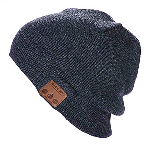 Happy-top Beanie Wireless Music Headphones Hat Compatible for iPhone Samsung Android (Dark Grey)