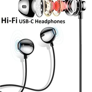 Earphone Stereo USB-C Headphones, USB Type C in-Ear Earbuds Hi-Fi Digital DAC Bass Noise Cancelling Headsets w/h Mic & Remote Control for Samsung Google Pixel Pad Pro 2022 OnePlus