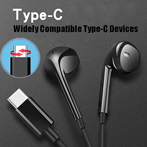 Earphone Stereo USB-C Headphones, USB Type C in-Ear Earbuds Hi-Fi Digital DAC Bass Noise Cancelling Headsets w/h Mic & Remote Control for Samsung Google Pixel Pad Pro 2022 OnePlus