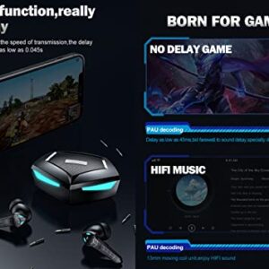 Bluetooth 5.2 Wireless Earbuds Gaming Headphones for Motorola one 5G ace, Low Latency with Cool Lights, True Wireless Gaming Headset Music/Gaming Mode - Black