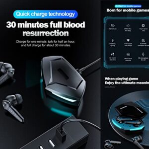 Bluetooth 5.2 Wireless Earbuds Gaming Headphones for Motorola one 5G ace, Low Latency with Cool Lights, True Wireless Gaming Headset Music/Gaming Mode - Black