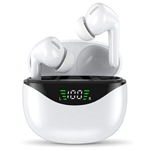 feans a6 wireless earbuds bluetooth 5.3 headphones built-in microphone led power display earphones waterproof stereo in ear earbuds immersive premium sound with deep bass for iphone android (white)