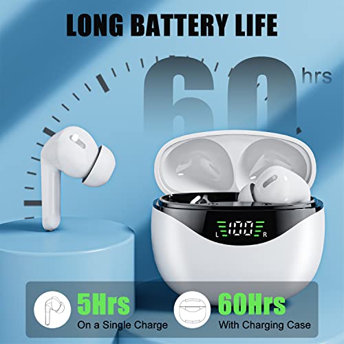 FEANS A6 Wireless Earbuds Bluetooth 5.3 Headphones Built-in Microphone LED Power Display Earphones Waterproof Stereo in Ear Earbuds Immersive Premium Sound with Deep Bass for iPhone Android (White)