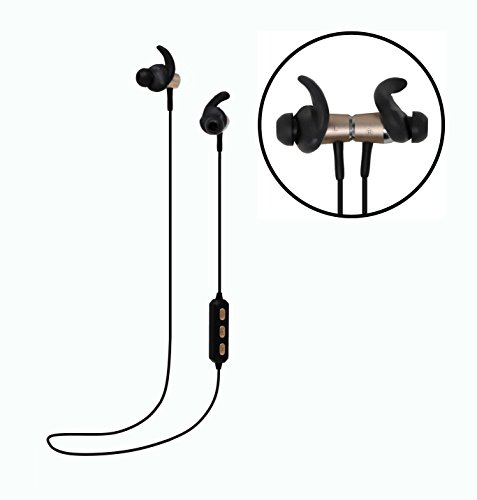 Micro.cc Wireless Sports Headphones, Magnetic Wireless Earbuds with Bluetooth 4.1 ~ Lightweight & Noise Cancelling ~ Exercise Earphones with Built in Mic ~ Perfect for Workouts, Running & More (Gold)