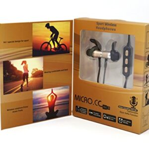 Micro.cc Wireless Sports Headphones, Magnetic Wireless Earbuds with Bluetooth 4.1 ~ Lightweight & Noise Cancelling ~ Exercise Earphones with Built in Mic ~ Perfect for Workouts, Running & More (Gold)