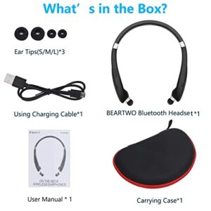 Bluetooth Foldable Retractable Headphones, 2021 Upgraded Wireless Earbuds Neckband Headset Sports Sweatproof Earphones with Carrying Case (15Hours Playtime)
