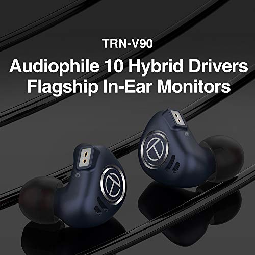 TRN V90 in Ear Earphones, HiFi IEM Headphone Studio Monitor Earbuds 4BA 1DD with Detachable 0.75mm 2 Pin Cable for Singer Musician Drummer(No Mic, Midnight)