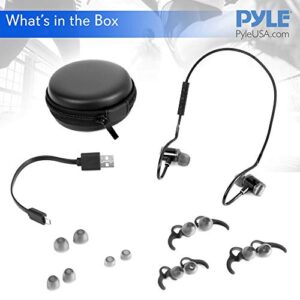 Pyle in Ear Wireless Bluetooth Headphones - Waterproof Black Cordless Sports Earbuds Headset Earphones, Ear Buds Wireless Headphones w/Microphone for Audio Video Running Gym Workout Gaming PSWPHP43
