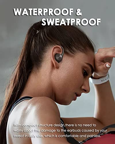 Wireless Earbuds with Earhooks Bluetooth Earbuds with Ear Hook Sport Waterproof Headphones Noise Cancelling Ear Buds with Microphone Running Workout Gym Earphones LED Power Display for Android iOS