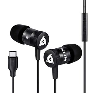 klim™ fusion earbuds with microphone + long-lasting wired ear buds – innovative: in-ear with memory foam + earphones with mic and usb-c – new 2022 version (black – usb-c) (renewed)