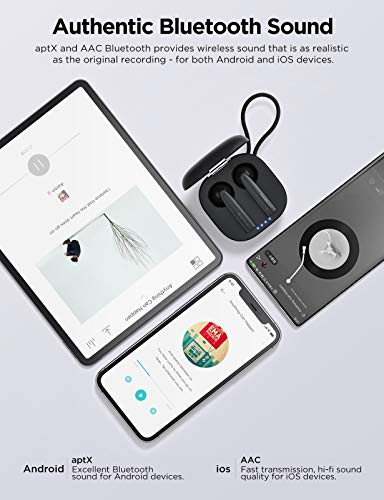 omthing True Wireless Earbuds, TWS Bluetooth 5.0 Headphones Stereo Sound Earphones, 4 ENC Mic, 25H Playtime Wireless Earbuds Sweatproof Sports Earphone, Suitable for Exercise/Driving/Home Office