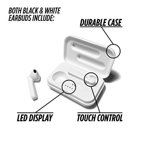 Coby True Wireless Earbuds, Bluetooth 5.0 Headphones with Autopairing, 22H Playtime, Wireless Charging Case, IPX6 Water Resistance, and Noise-Canceling Mics for iPhones and Android Phone (White)