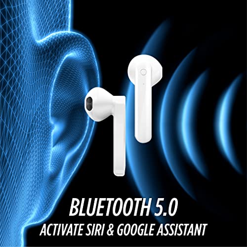 Coby True Wireless Earbuds, Bluetooth 5.0 Headphones with Autopairing, 22H Playtime, Wireless Charging Case, IPX6 Water Resistance, and Noise-Canceling Mics for iPhones and Android Phone (White)