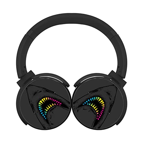 Rainbow Shark Tooth Art Boys Girls Wireless Retractable Bluetooth Headphones Headsets Noise Cancelling Over Ear for Kids Adults