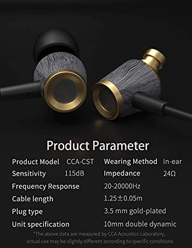 CCA Earbuds Wired Wood Bass in Ear Headphones Lightweight Stereo Comfortable Ear Buds Fashionable Hi-Res High Fidelity Earphones for Computer Laptop Phone MP3, Fits All 3.5mm Interface