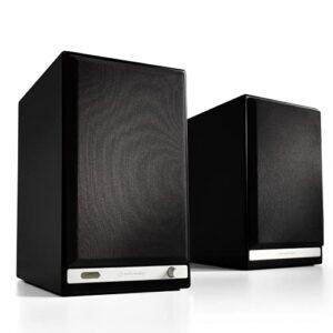 audioengine hd6 150w powered bookshelf stereo speakers | home music system w/aptx hd bluetooth, aux audio, optical, rca, 24-bit dac | real wood veneer (black)