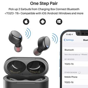 TOZO T6 True Wireless Earbuds Bluetooth 5.3 Headphones Touch Control with Wireless Charging Case IPX8 Waterproof Stereo Earphones in-Ear Built-in Mic Headset Premium Deep Bass Black (2022 Upgraded)