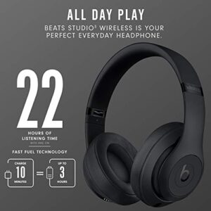 Beats Studio3 Wireless Noise Cancelling Over-Ear Headphones - Apple W1 Headphone Chip, Class 1 Bluetooth, 22 Hours of Listening Time, Built-in Microphone - Matte Black (Latest Model)