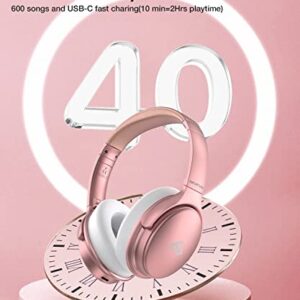 INFURTURE Rose Gold Active Noise Cancelling Headphones with Microphone Wireless Over Ear Bluetooth Headphones, Deep Bass, Memory Foam Ear Cups, Quick Charge 40H Playtime, for TV, Travel, Home Office