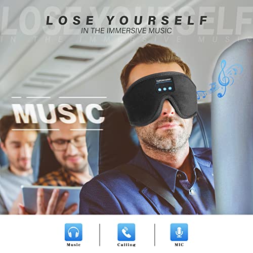 Sleep Headphones Bluetooth 5.0 Wireless 3D Eye Mask, Lightimetunnel Washable Sleeping Headphones for Side Sleepers With Adjustable Ultra Thin Stereo Speakers Microphone Hands Free for Insomnia Travel