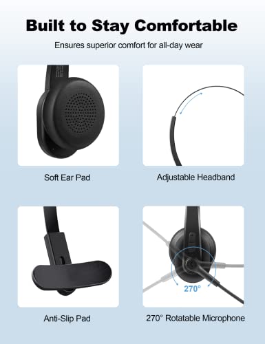 Bluetooth Headset, Sarevile Bluetooth Trucker Headset with Upgraded Microphone Noise Canceling for Trucker, Hand Free Wireless Headset with Adapter for Office Meeting. Widely Compatible for Computer …