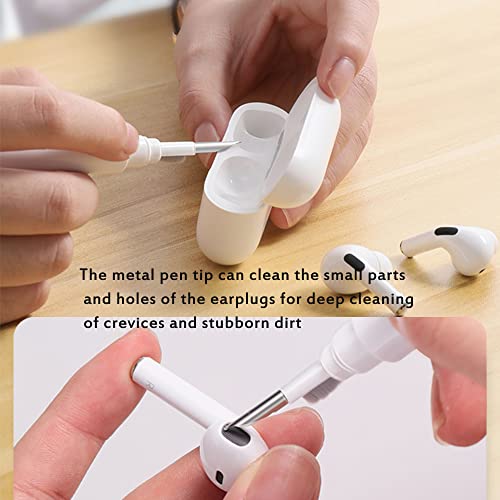 Airpods Earbuds Cleaning Kit, Airpods Pro 1 2 3 Cleaner Kit Pen Shape with Soft Brush for Wireless Earphones Bluetooth Headphones Charging Box Accessories Tool, Computer, Camera and Phone (White)