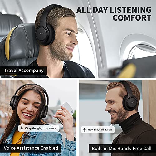 KVIDIO [Updated] Bluetooth Headphones Over Ear, 65 Hours Playtime Wireless Headphones with Microphone,Foldable Lightweight Headset with Deep Bass,HiFi Stereo Sound for Travel Work Laptop PC Cellphone