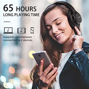 KVIDIO [Updated] Bluetooth Headphones Over Ear, 65 Hours Playtime Wireless Headphones with Microphone,Foldable Lightweight Headset with Deep Bass,HiFi Stereo Sound for Travel Work Laptop PC Cellphone