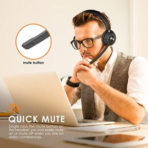 Bluetooth Headset V5.1, Wireless Headset with Noise Canceling Microphone, 40 Hrs Work Time Office Headset with Bluetooth Dongle & Charging Base, AptX HD On-Ear Headphones with Mute Button