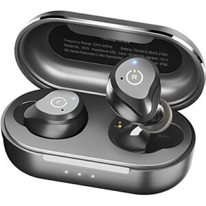 tozo nc9 2022 version hybrid active noise cancelling wireless earbuds, in ear headphones ipx6 waterproof bluetooth 5.3 stereo earphones, immersive sound premium deep bass headset matte black