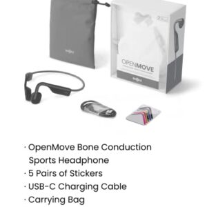 SHOKZ OpenMove - Open-Ear Bluetooth Sport Headphones - Bone Conduction Wireless Earphones - Sweatproof for Running and Workouts, with Sticker Pack (Grey)