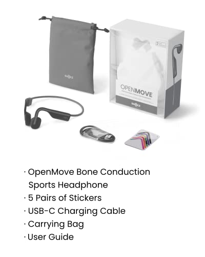 SHOKZ OpenMove - Open-Ear Bluetooth Sport Headphones - Bone Conduction Wireless Earphones - Sweatproof for Running and Workouts, with Sticker Pack (Grey)