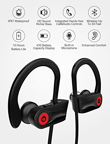 Otium Bluetooth Earbuds Wireless Headphones Bluetooth Headphones, Sports Earbuds, IPX7 Waterproof Stereo Earphones for Gym Running 15 Hours Playtime Sound Isolation Headsets