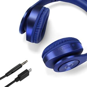 TUINYO Bluetooth Headphones Wireless, Over Ear Stereo Wireless Headset 40H Playtime with deep bass, Soft Memory-Protein Earmuffs, Built-in Mic Wired Mode PC/Cell Phones/TV-Dark Blue