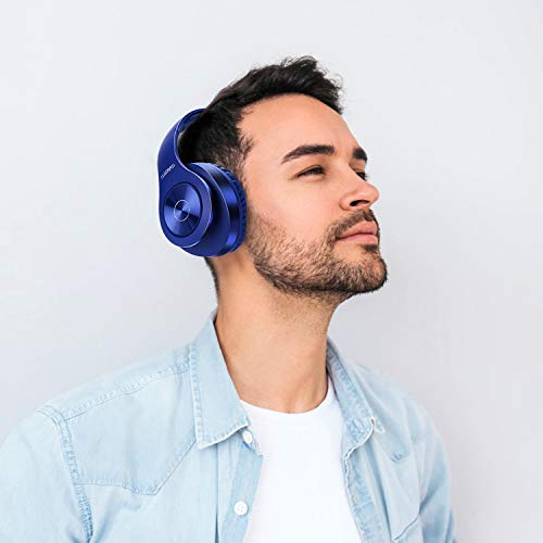 TUINYO Bluetooth Headphones Wireless, Over Ear Stereo Wireless Headset 40H Playtime with deep bass, Soft Memory-Protein Earmuffs, Built-in Mic Wired Mode PC/Cell Phones/TV-Dark Blue