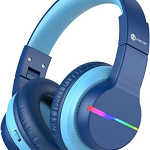 iClever BTH12 Kids Bluetooth Headphones,Colorful LED Lights Wireless Kids Headphones,74/85/94dB Volume Limited,55H Playtime,Bluetooth 5.2,Over Ear Headphones Built-in Mic for iPad/Tablet/Airplane,Blue