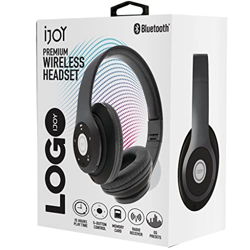 iJoy Bluetooth Headphones Over Ear, Wireless and Wired Foldable Headset Built-in Microphone, FM, Micro SD Card Slot - (Stealth) Adults Kids Men Women - Audifonos Auriculares Inalambricos