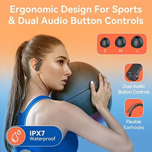 Bluetooth Headphones Wireless Earbuds 90H Playtime with 2200mAh Charging Case Dual Digital Display Ear Buds Waterproof Over Ear Earphones with Earhooks for Sport Workout Laptop TV Computer Phone Black