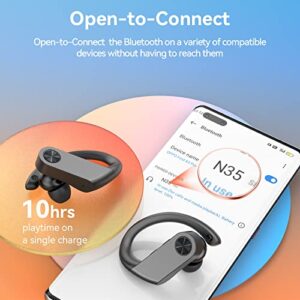 Bluetooth Headphones Wireless Earbuds 90H Playtime with 2200mAh Charging Case Dual Digital Display Ear Buds Waterproof Over Ear Earphones with Earhooks for Sport Workout Laptop TV Computer Phone Black