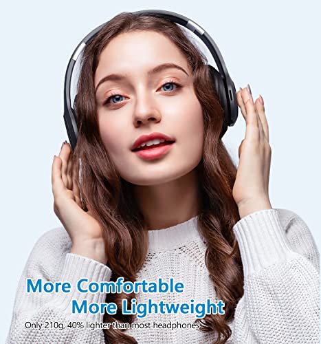 Tuitager Bluetooth Headphones Over-Ear, 60 Hours Playtime Foldable Lightweight Wireless Headphones Hi-Fi Stereo with 6 EQ Modes, Bass Adjustable Headset with Built-in HD Mic, FM, SD/TF for PC/Home