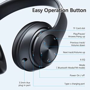 Tuitager Bluetooth Headphones Over-Ear, 60 Hours Playtime Foldable Lightweight Wireless Headphones Hi-Fi Stereo with 6 EQ Modes, Bass Adjustable Headset with Built-in HD Mic, FM, SD/TF for PC/Home