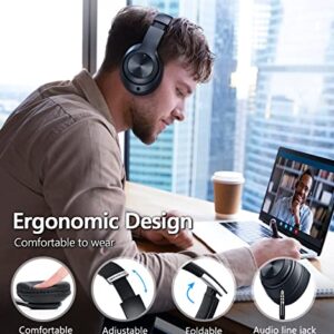 Tuitager Bluetooth Headphones Over-Ear, 60 Hours Playtime Foldable Lightweight Wireless Headphones Hi-Fi Stereo with 6 EQ Modes, Bass Adjustable Headset with Built-in HD Mic, FM, SD/TF for PC/Home