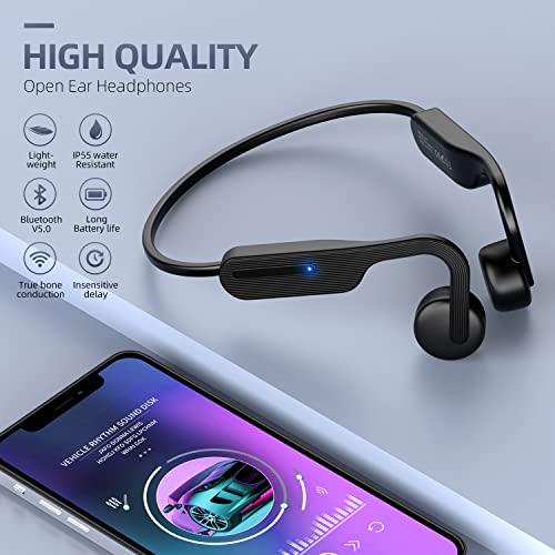 PURERINA Bone Conduction Headphones Open Ear Headphones Bluetooth 5.0 Sports Wireless Earphones with Built-in Mic, Sweat Resistant Headset for Running, Cycling, Hiking, Driving