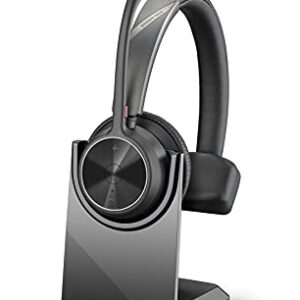 Poly - Voyager 4310 UC Wireless Headset + Charge Stand (Plantronics) - Single-Ear Headset w/ Mic - Connect to PC/Mac via USB-A Bluetooth Adapter, Cell Phone via Bluetooth -Works with Teams, Zoom &More