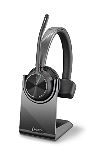 Poly - Voyager 4310 UC Wireless Headset + Charge Stand (Plantronics) - Single-Ear Headset w/ Mic - Connect to PC/Mac via USB-A Bluetooth Adapter, Cell Phone via Bluetooth -Works with Teams, Zoom &More