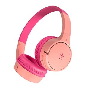 belkin soundform mini – wireless bluetooth headphones for kids with built in microphone – on-ear earphones for iphone, ipad, fire tablet & more – pink